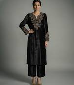 Black embroidered velvet kurta set