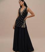 Black embroidered silk kurta set