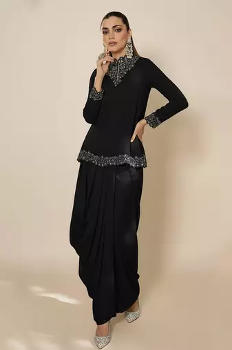 Black embroidered georgette kurta set
