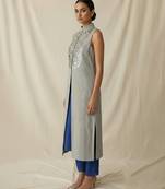Grey embroidered raw silk kurta set