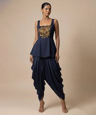 Blue embroidered silk co ord set 1
