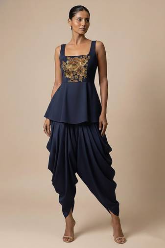 Blue embroidered silk co ord set