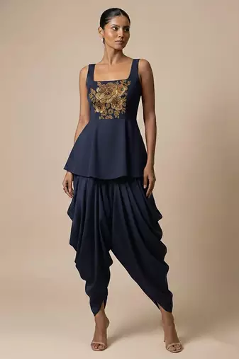 Blue embroidered silk co ord set