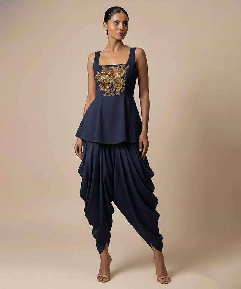 Blue embroidered silk co ord set