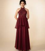 Maroon embroidered chiffon co ord set