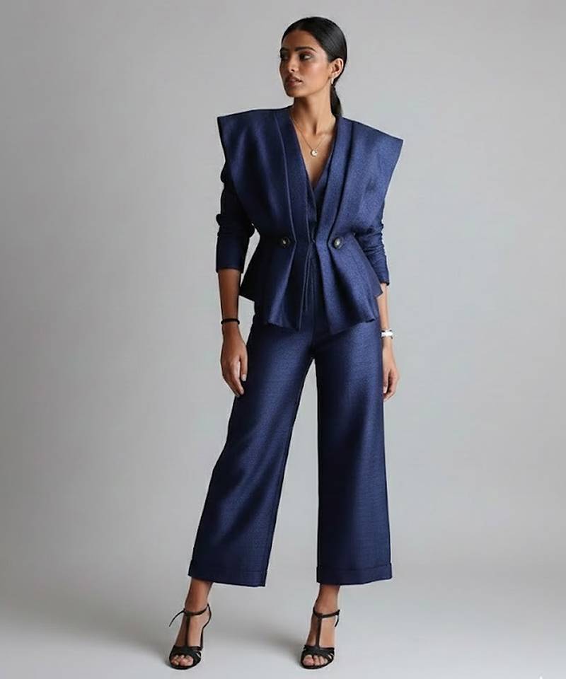 Blue raw silk co ord set