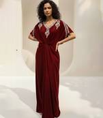 Maroon embroidered velvet kaftan