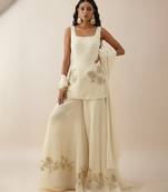 White embroidered crepe sharara set