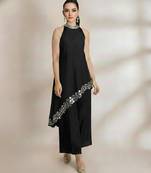 Black embroidered raw silk co ord set