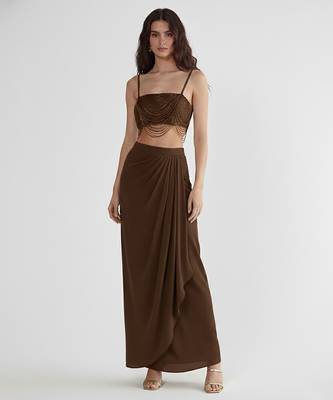 Brown embroidered silk co ord set 1