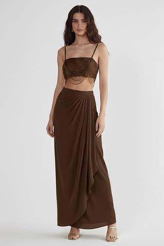 Brown embroidered silk co ord set