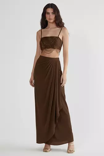 Brown embroidered silk co ord set