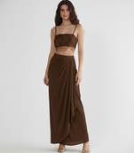 Brown embroidered silk co ord set