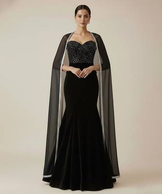 Black embroidered velvet co ord set 1