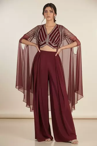 Brown embroidered crepe co ord set