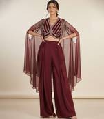 Brown embroidered crepe co ord set