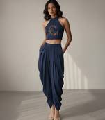 Blue embroidered crepe co ord set