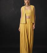Yellow embroidered crepe co ord set