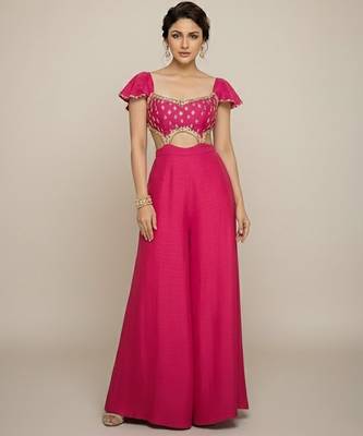 Pink embroidered silk co ord set 1