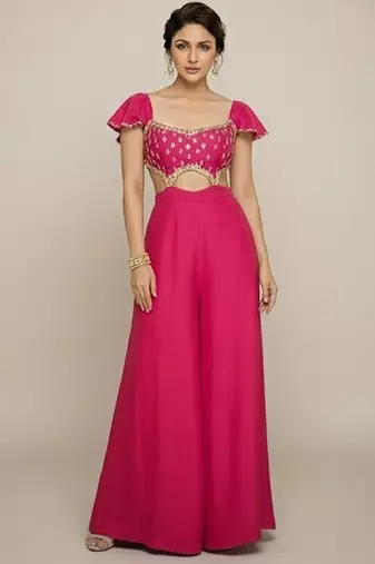 Pink embroidered silk co ord set