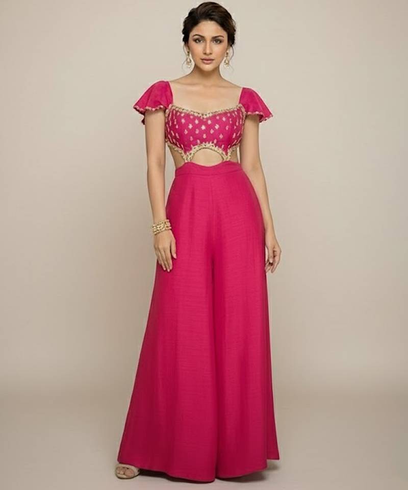 Pink embroidered silk co ord set