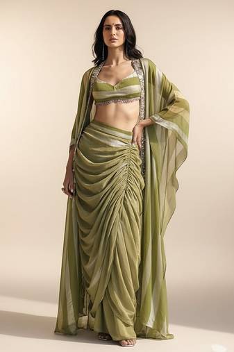 Green embroidered chiffon co ord set