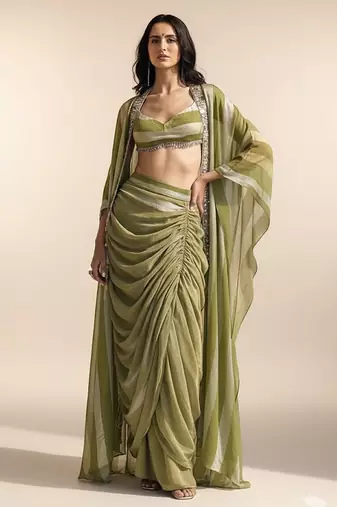 Green embroidered chiffon co ord set