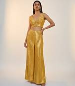 Yellow embroidered georgette co ord set