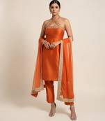 Orange embroidered silk kurta set