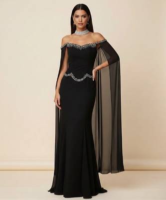 Black embroidered georgette dress 1