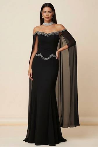 Black embroidered georgette dress