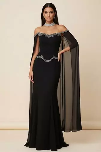 Black embroidered georgette dress