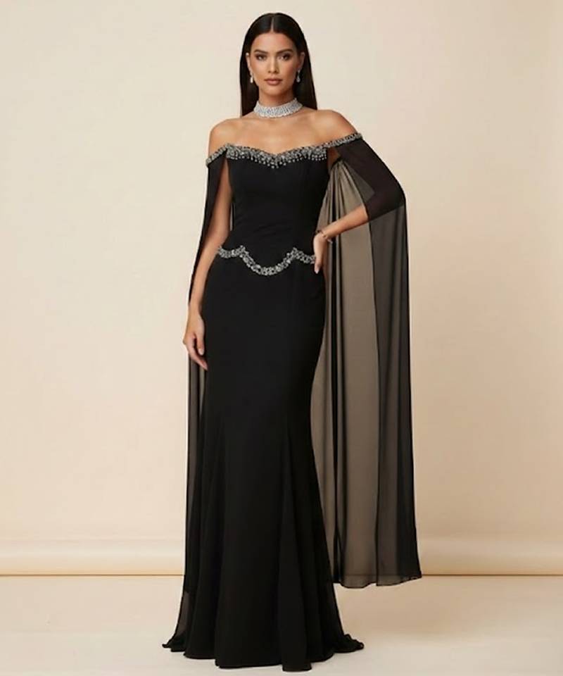 Black embroidered georgette dress