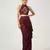 Maroon embroidered satin co ord set