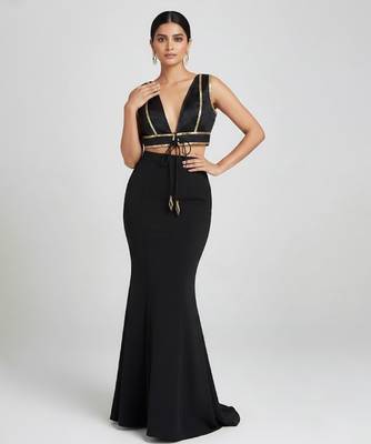 Black embroidered satin co ord set 1