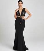 Black embroidered satin co ord set