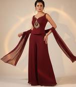 Maroon embroidered silk co ord set