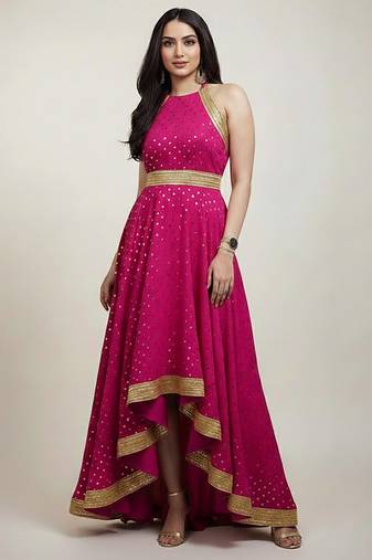 Pink embroidered georgette gown
