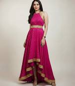 Pink embroidered georgette gown