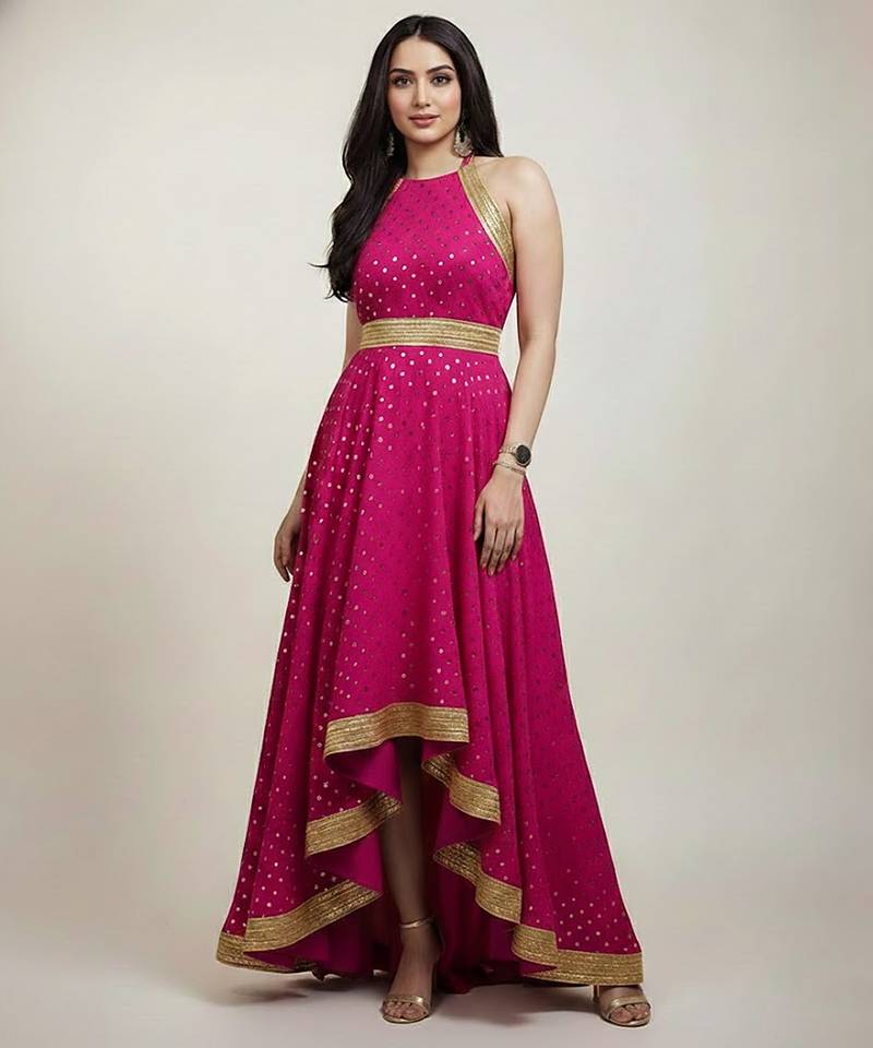 Pink embroidered georgette gown