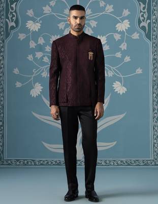 Elegant self-textured geometric bandhgala set 1