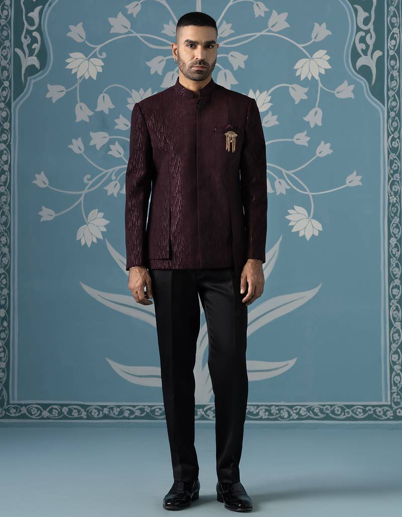 Elegant self-textured geometric bandhgala set