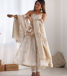 ivory & gold jacquard anarkali suit set with dupatta