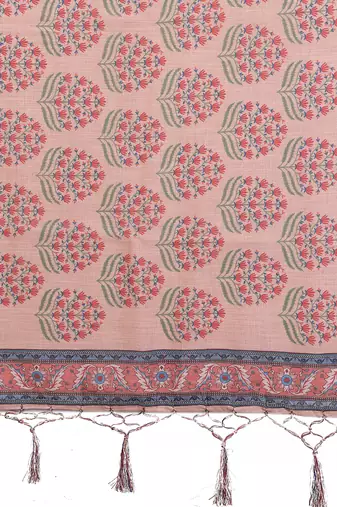 Peach cotton lilen digital printed saree with blouse