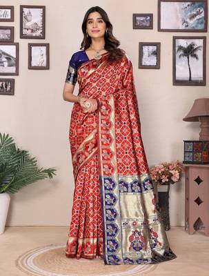 Red silk blend banarasi saree with blouse 2