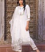 White viscose chanderi embroidered kurta set