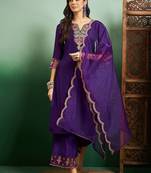 Purple color chanderi embroidered palazzo suit
