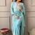 Sky blue chanderi embroidered a line kurta set