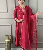 Maroon viscose chanderi anarkali sttiched suit