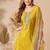 Chanderi cotton embrodiered sttiched suit in mustard